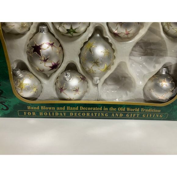 16 VTG Commodore Ornaments Pearl Teardrop Round Gold Star Christmas Hand Blown - Picture 7 of 10
